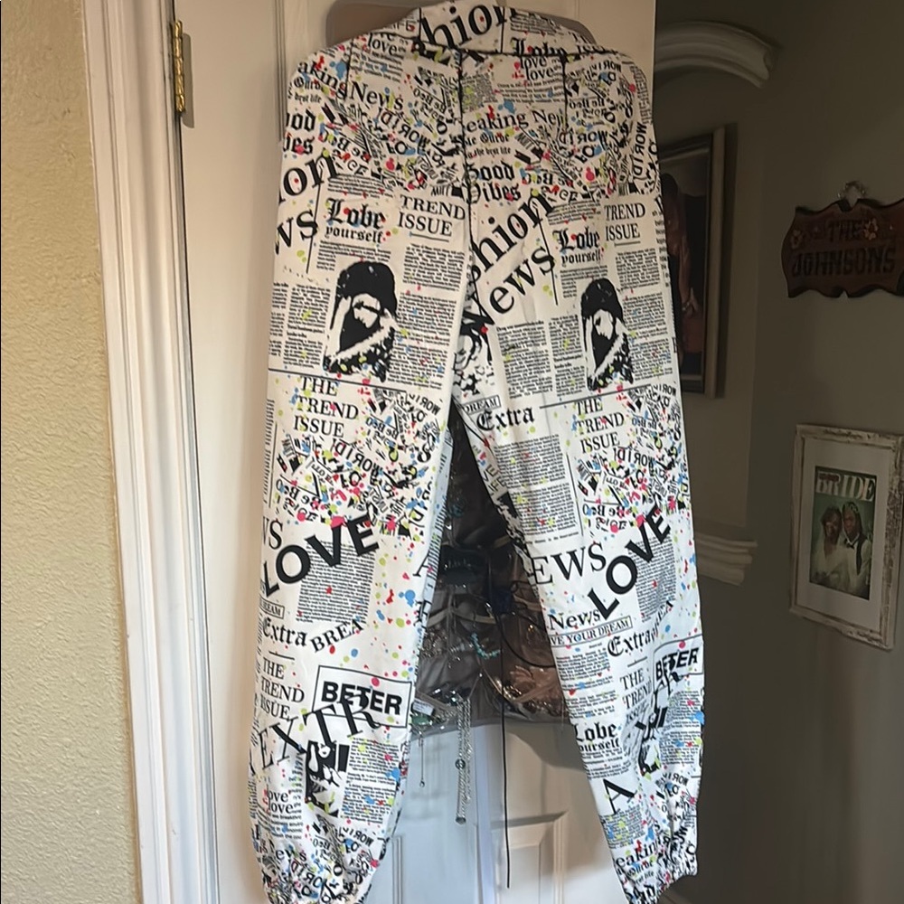 Trendy Newspaper Print Women’s Pants